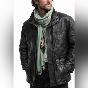 Men’s Genuine Leather Classic Black Jacket Mid Length Size L – Tannery West